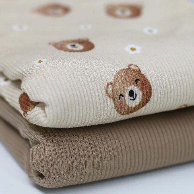 Ribstof Pyjama teddybeertjes met voetjes