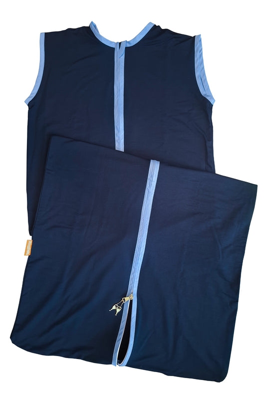 Summer baby sleeping bag bamboo blue short sleeves