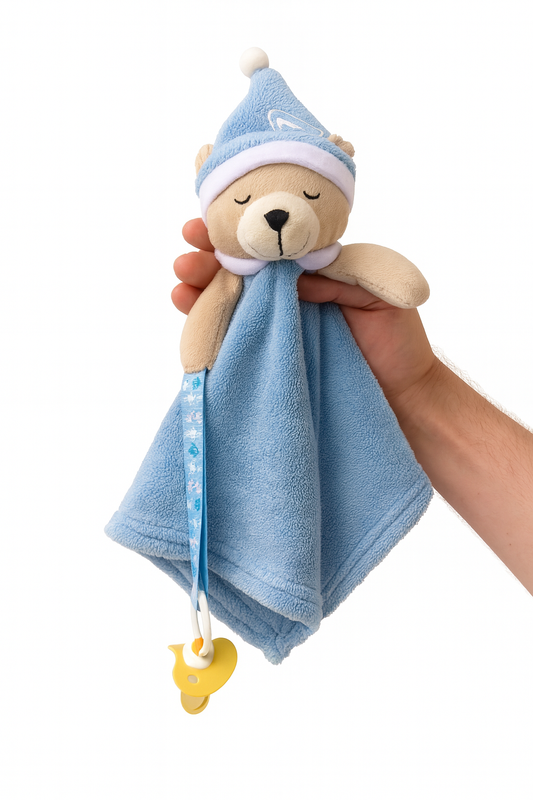 blue pacifier cuddly bear