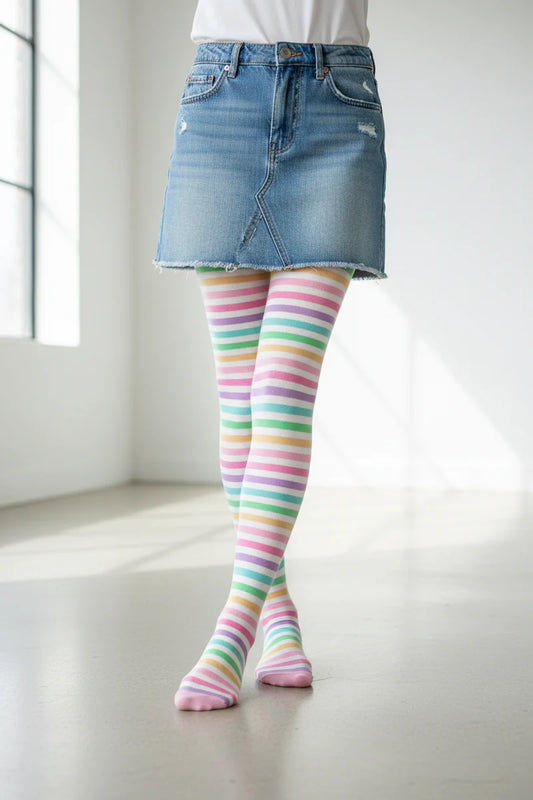 Tights with rainbow stripe print size M-XL